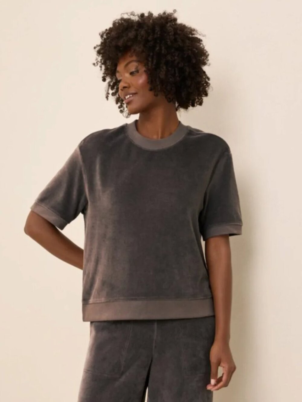 Pact Organic Cotton Velour Crew Pullover Shirt Graphite -  Women's Large